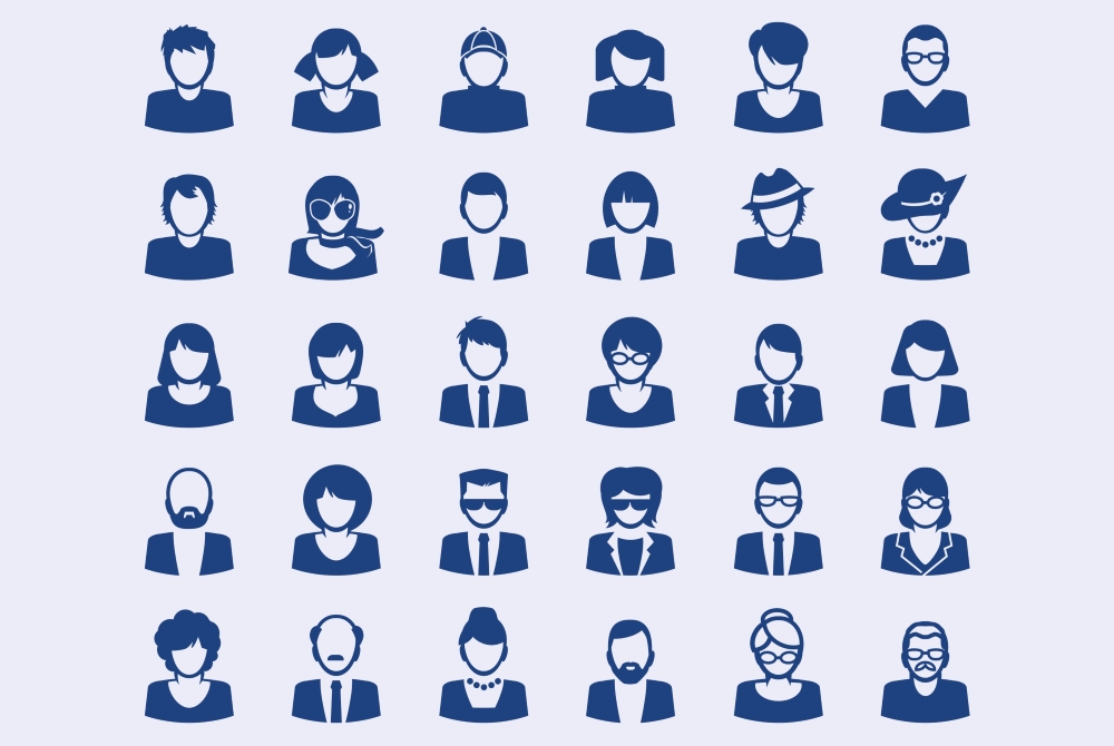 Illustrated image with various silhouettes of office workers